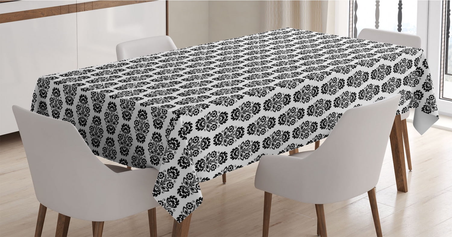 Lunarable Floral Tablecloth 52 X 70 Continuous Modernized Flowers Sketch in Greyscale Tones Rhythmic Motifs Print Grey and White Rectangular Table Cover for Dining Room Kitchen Decor 