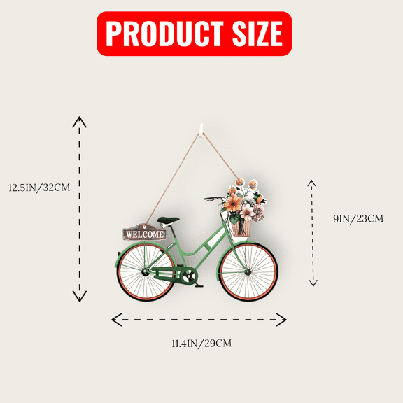 Unbranded Hanging Ornament, Vintage Bicycle with Flower Arrangement Welcome Theme, Iron, Multicolor, 1 Count