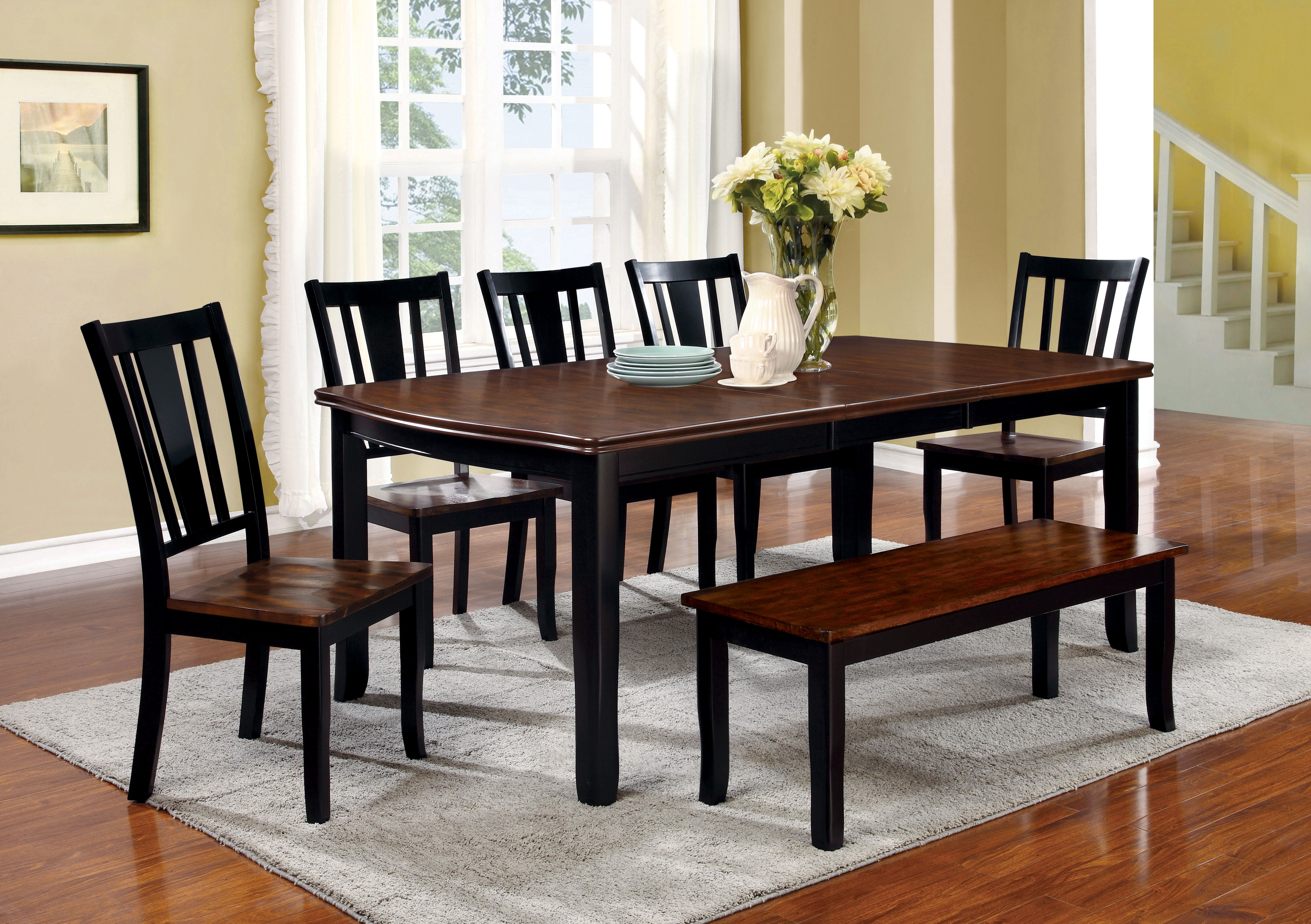 Furniture of America Lutz Extendable Dining Table, Black and Cherry