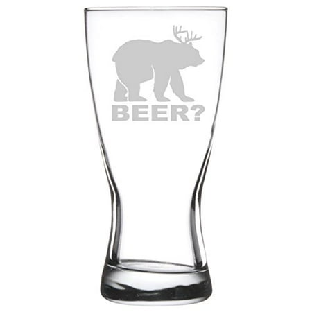 - 15 oz Beer Pilsner Glass Funny Deer + Bear = Beer