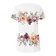 thumbnail image 4 of Raeneomay Summer Tops Curved Hem Flowy Shirts Women's Casual Round Neck Casual Button Printed Short Sleeve Blouse Short Sleeve Round Neck Blouse/Shirt, 4 of 5