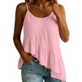 thumbnail image 2 of ClodeEU Women's Linen Blend Round Neck Spaghetti Strap Tank Top, Casual Pleated Asymmetrical Hem Blouse Pink,Women's Plus L, 2 of 8