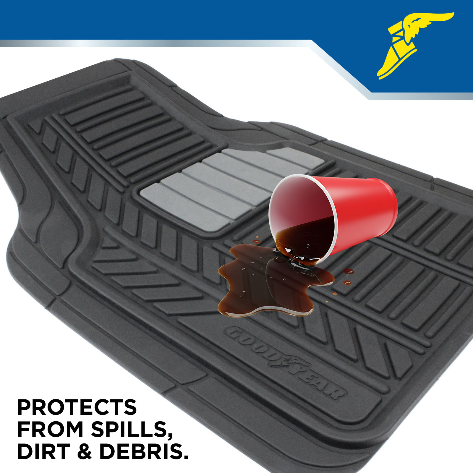 Goodyear 4-Piece Deep Dish Rubber Floor Mats, Black photo 6