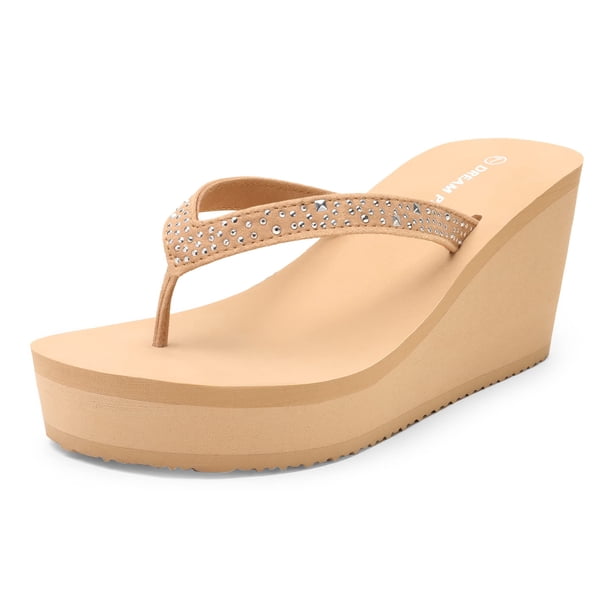 Sandalia DREAM PAIRS SDFF2222W Plataforma con Cuña y Pedrería Nude