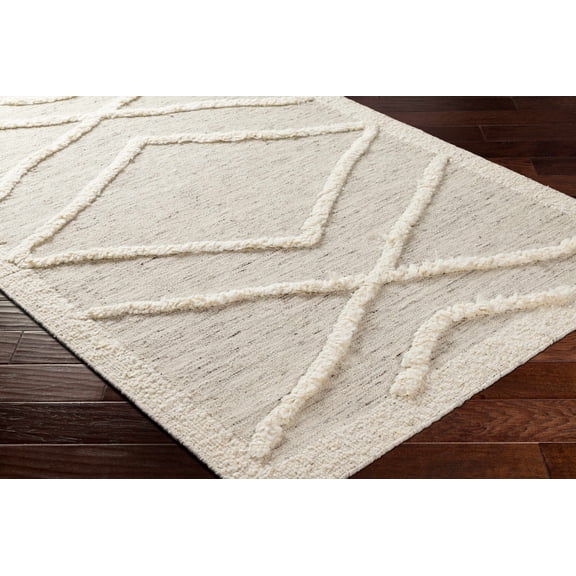 Hauteloom Rupow Wool Living Room, Bedroom Area Rug - Geometric Diamond Trellis - Bohemian Transitional Modern - Beige, Cream, Tan - 2' x 3'