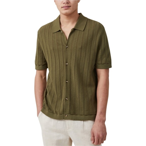 Cotton On Mens Knit Button Up Shirt, ltpasbwn, 2XL Neck