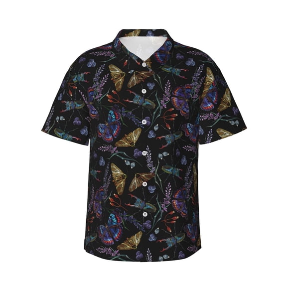 Fotbe Lavender Flowers Hawaiian Shirt for Men Unisex Summer Beach Casual Short Sleeve Cotton Linen Button Down Shirts-XX-Large