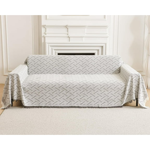 Loveseat Slipcover Blanket for 2 Seater Sofa with Armrest, Reversible Anti Slip Cushion Cover, Pet Friendly Furniture Protector, Home Decor, Gray White 71"x102"