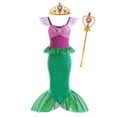 thumbnail image 3 of Disfraz de princesa Ariel de La Sirenita de Disney, vestido morado para niñas, disfraz de cosplay para niños, fiesta de cumpleaños de carnaval, vestido de sirena, 3 of 5