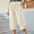 thumbnail image 4 of SHTXOZHI Womens Basic Capri Pants Elastic Waisted Straight Leg Ruched Capris Casual Vacation Bottoms with Pockets, 4 of 6