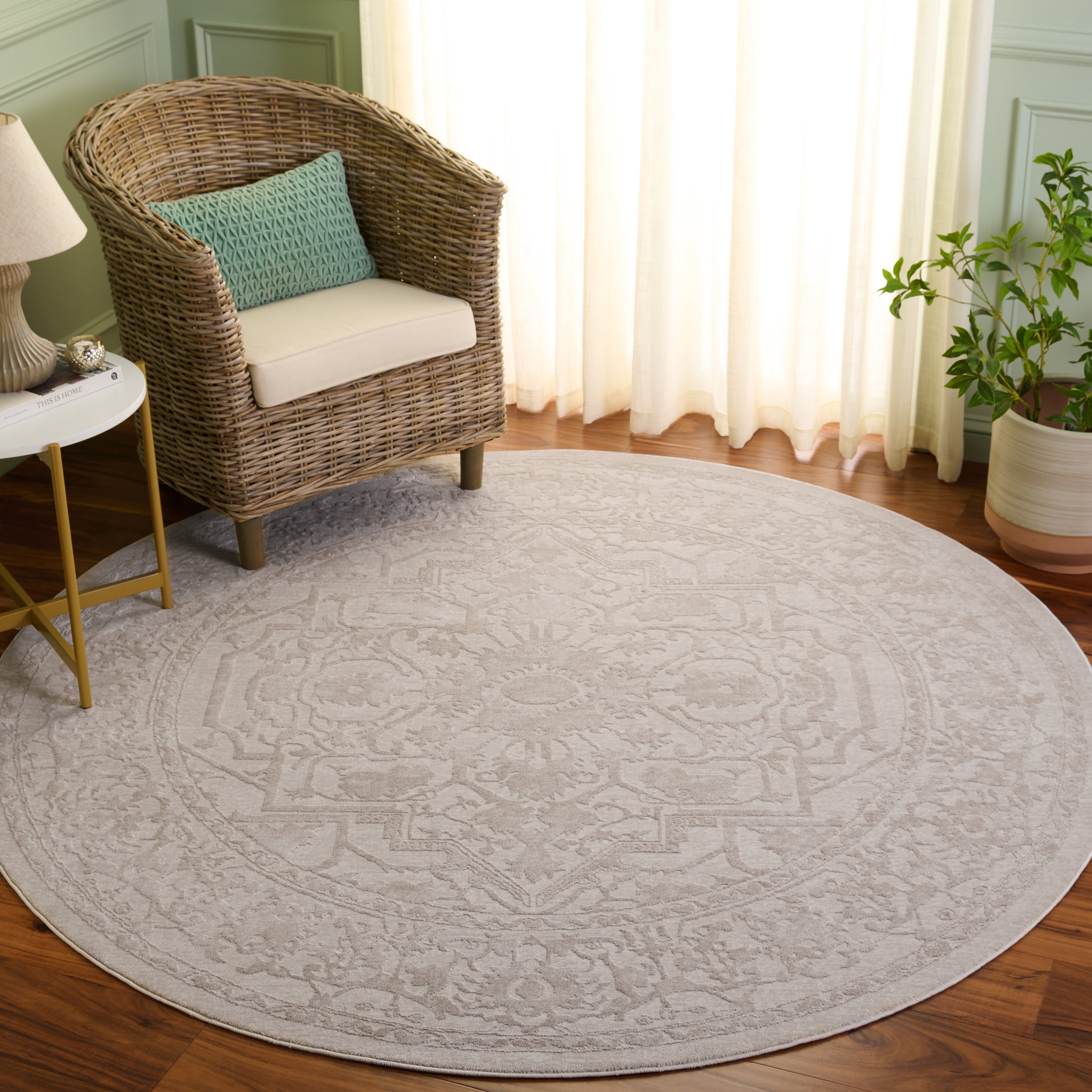 SAFAVIEH Reflection Christy Oriental Area Rug, Creme/Ivory, 3' x 3' Round