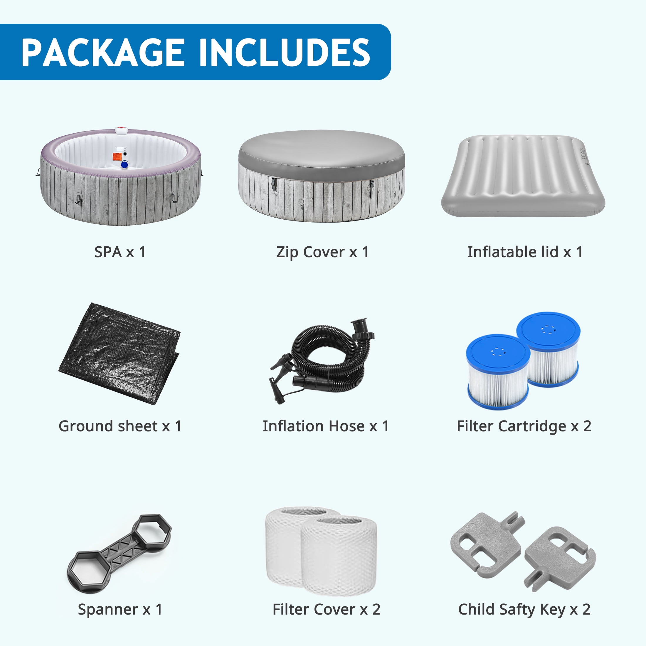 4-6 Person Inflatable Hot Tub with 130 Bubble Jets, Round Home Spa
