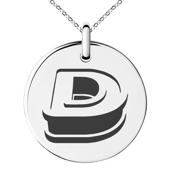 Stainless Steel Letter D Initial 3D Monogram Engraved Small Medallion Circle Charm Pendant Necklace