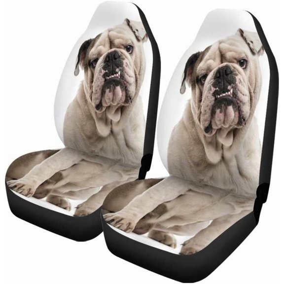 FMSHPON Set of 2 Car Seat Covers Dog English Bulldog Sitting Looking The Camera Universal Auto Front Seats Protector Fits for Car,SUV Sedan,Truck
