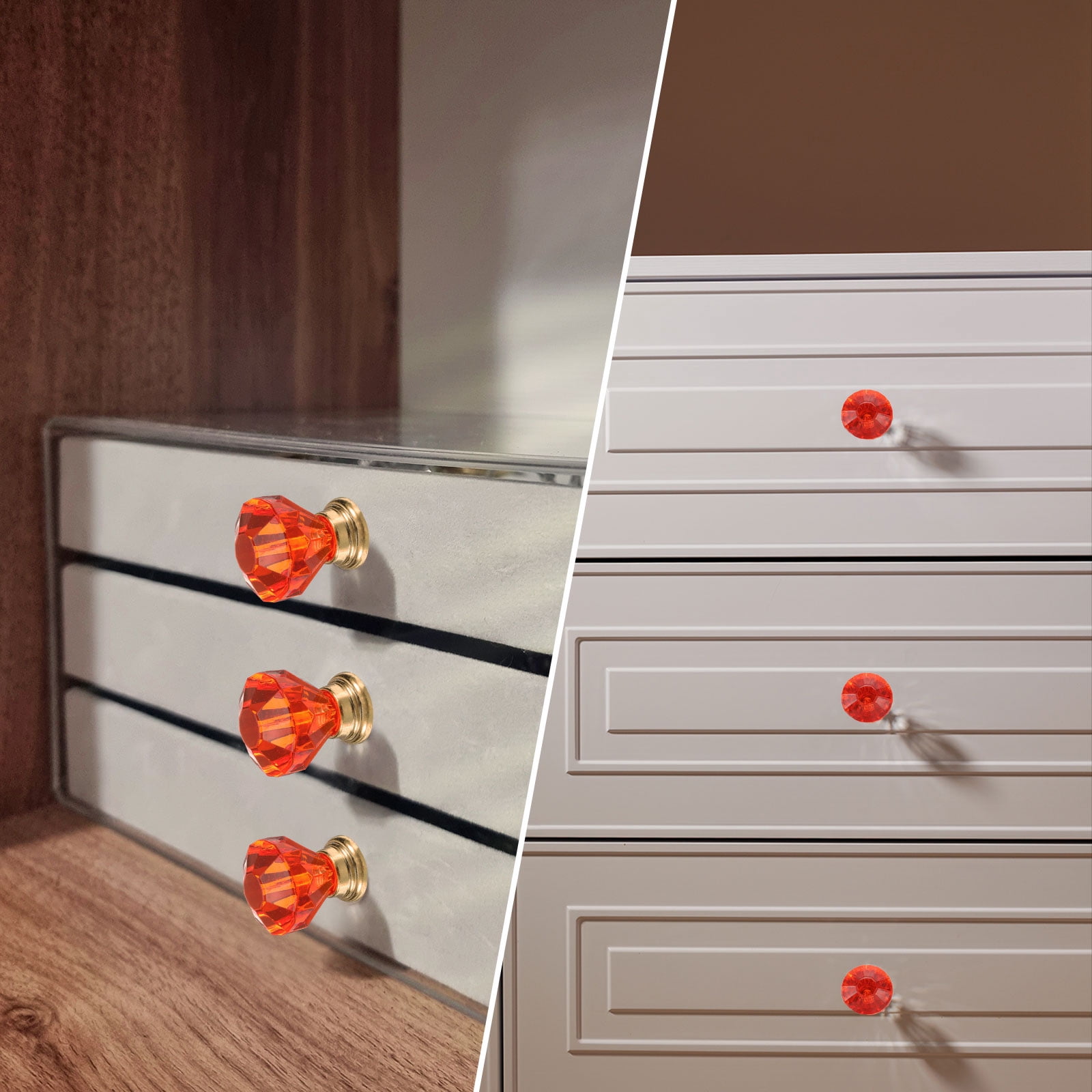 Unique Bargains Elegant Crystal Drawer Knobs for Cupboard and Cabinet Red/Gold