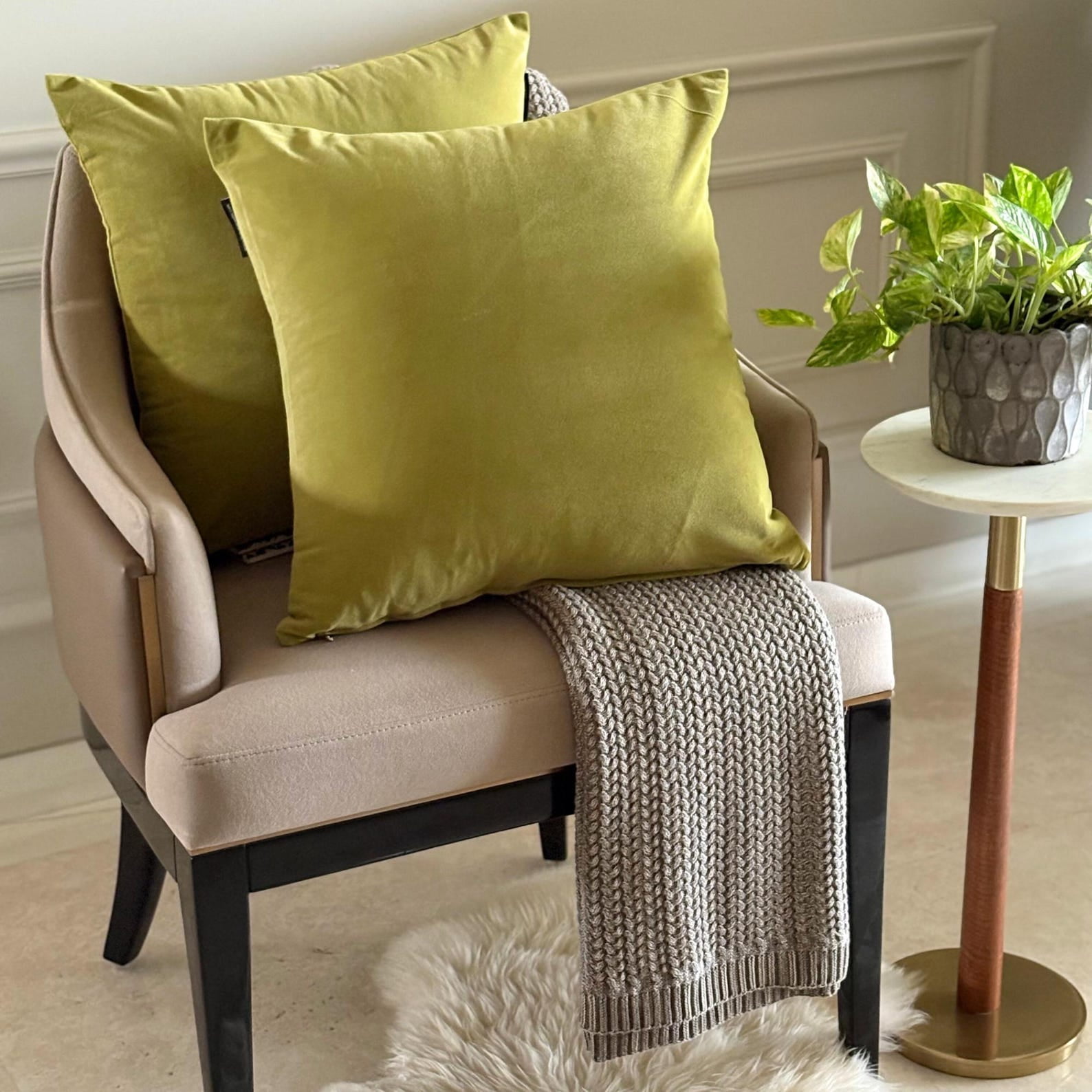 Chartreuse Decorative Throw Pillow Covers 18"x18" | Pack of 2 Modern Plain Velvet Cushion Cover | Solid Color Pillowcases for Couch, Sofa Bedroom & Living Room, Modern Home Décor - Chartreuse Velvet