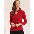 thumbnail image 3 of Camisa abotonada Allegra K Cuello alto escote En V recortado Rojo M, 3 of 5