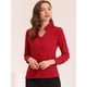 thumbnail image 3 of Elegante camisa abotonada cuello alto con escote en V recortado carrera primavera para mujer Rojo XS, 3 of 5