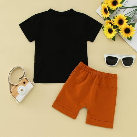 

Cathalem Baby Boy Outfits 3-6 Months Toddler Boys Short Sleeve Letter Printed T Shirt Tops Shorts Sports Outfits Big Boys Set Childrenscostume Black 18-24 Months