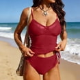 thumbnail image 2 of Two Swimsuit For Women Spaghetti Strap Mesh Patchwork Tunic Halter Trunks Modest Stretchy Bathing Suit (XL, Red), 2 of 9