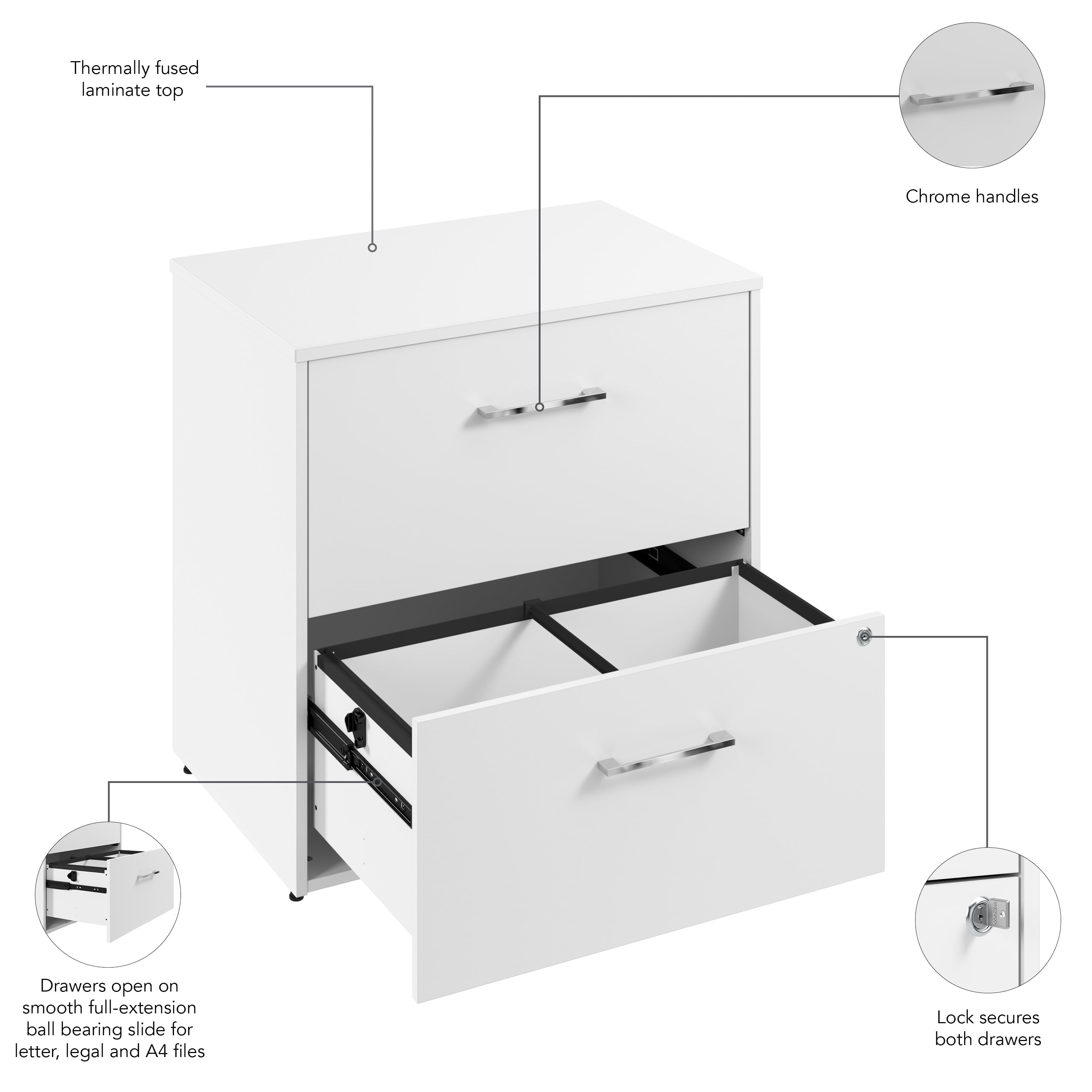 Bush Business Furniture Hustle 2 Drawer Lateral File Cabinet in White