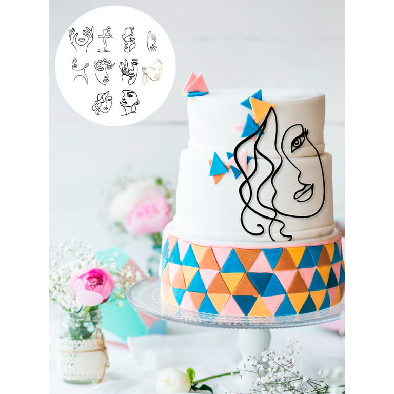 Acrylic Line Minimalist Art Lady Face Cake Topper Girl Happy Birthday Cake  Decoration Wedding Cake Toppers Party Supplies