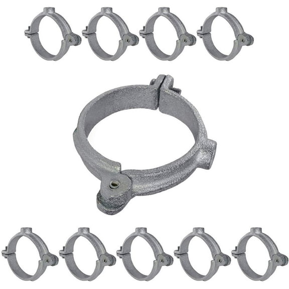 Highcraft Hinged Split Ring Pipe Hanger, 1-1/2 in. Galvanized Iron Extension Hanger with 3/8 in. Threaded Rod Fitting for Suspending Tubing (5 Pack)