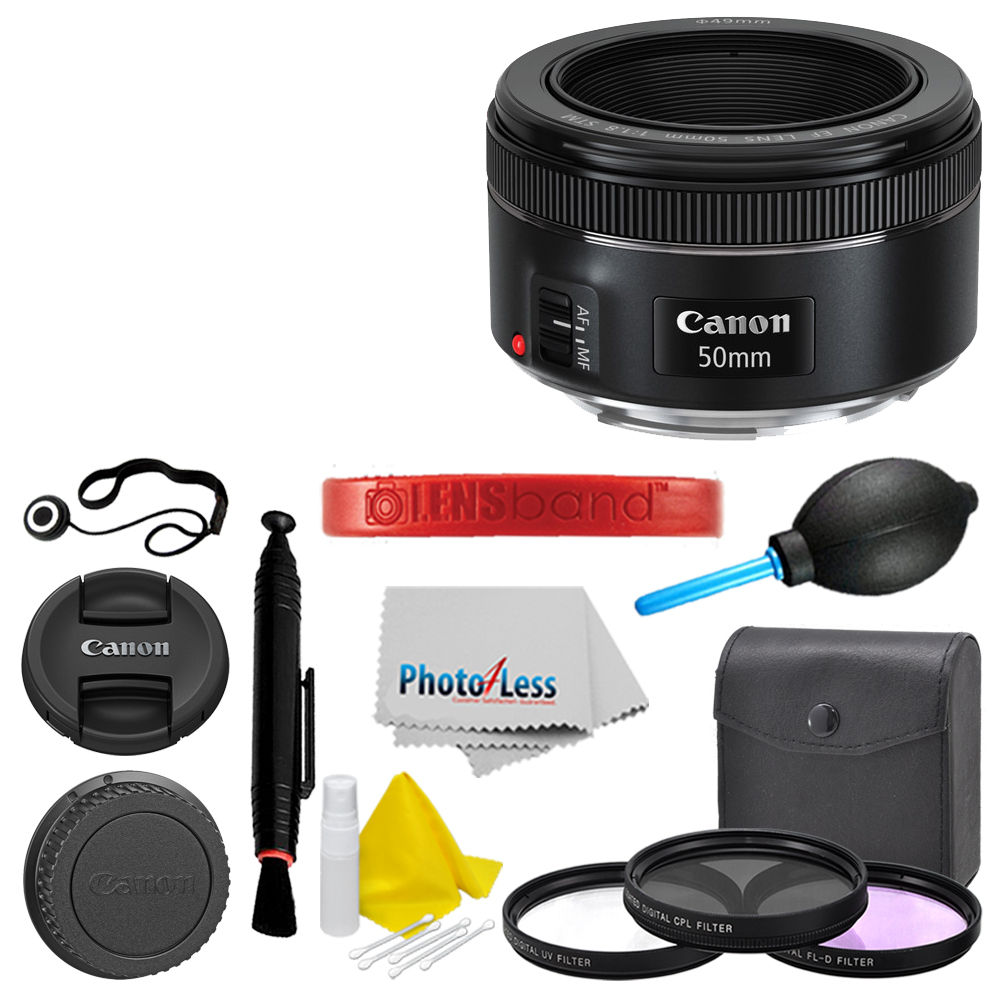 Canon EF 50mm f/1.8 STM Lens + 3 Piece Filter Kit 49mm + Lens Band + Lens  Cleaning Pen + Dust Blower + 3 Piece Cleaning Kit + Lens Cap Holder +  Cleaning ...