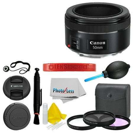 Canon EF 50mm f/1.8 STM Lens + 3 Piece Filter Kit 49mm + Lens Band + Lens Cleaning Pen + Dust Blower + 3 Piece Cleaning Kit + Lens Cap Holder + Cleaning Cloth + Lens Accessory