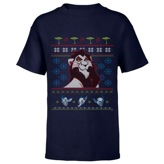 Disney Villains The Lion King Scar Ugly Christmas Sweater - Short Sleeve T-Shirt for Kids - Customized-Navy