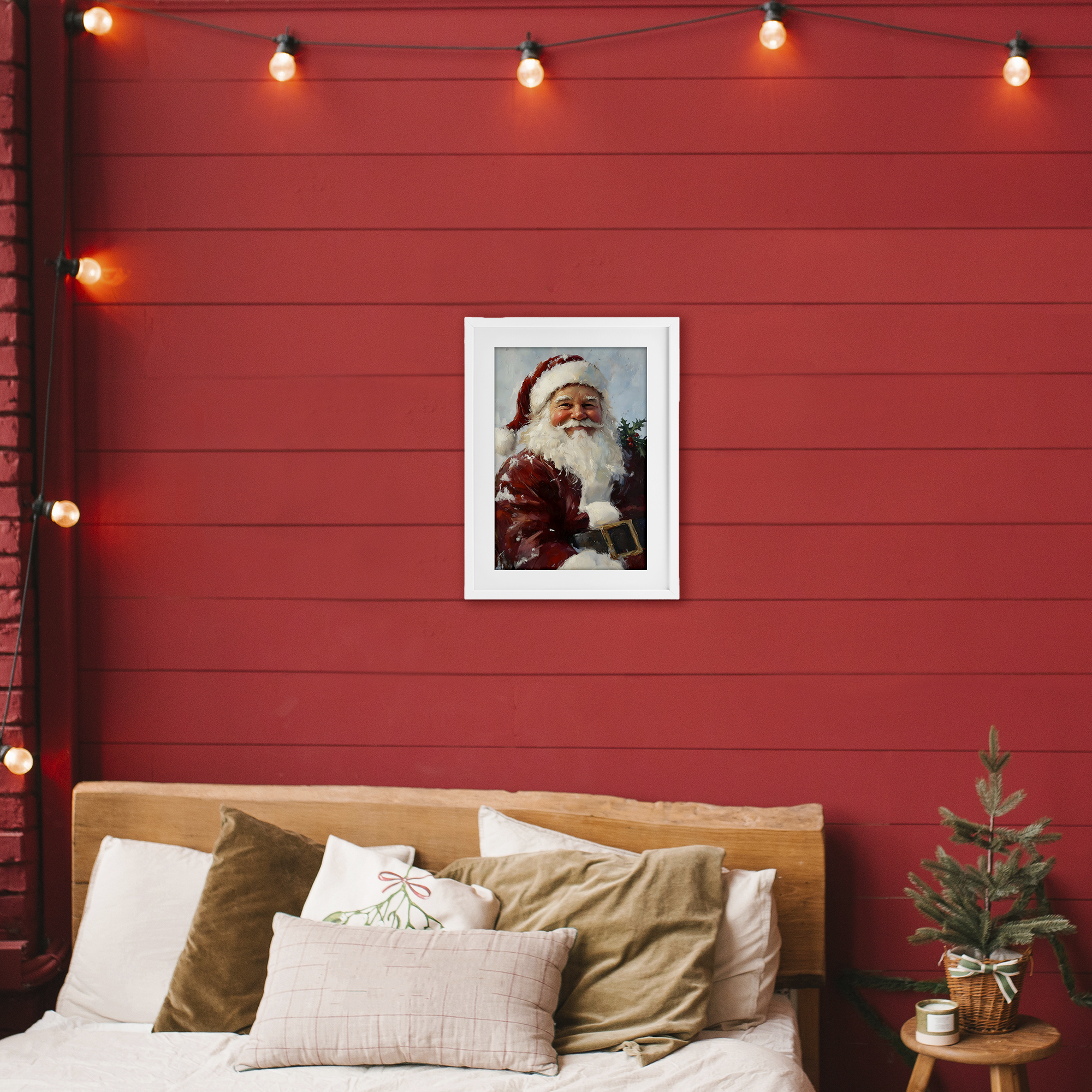 Rosy Cheeked Santa Smile White Framed Print Under Glass, design by Petal Prints Design