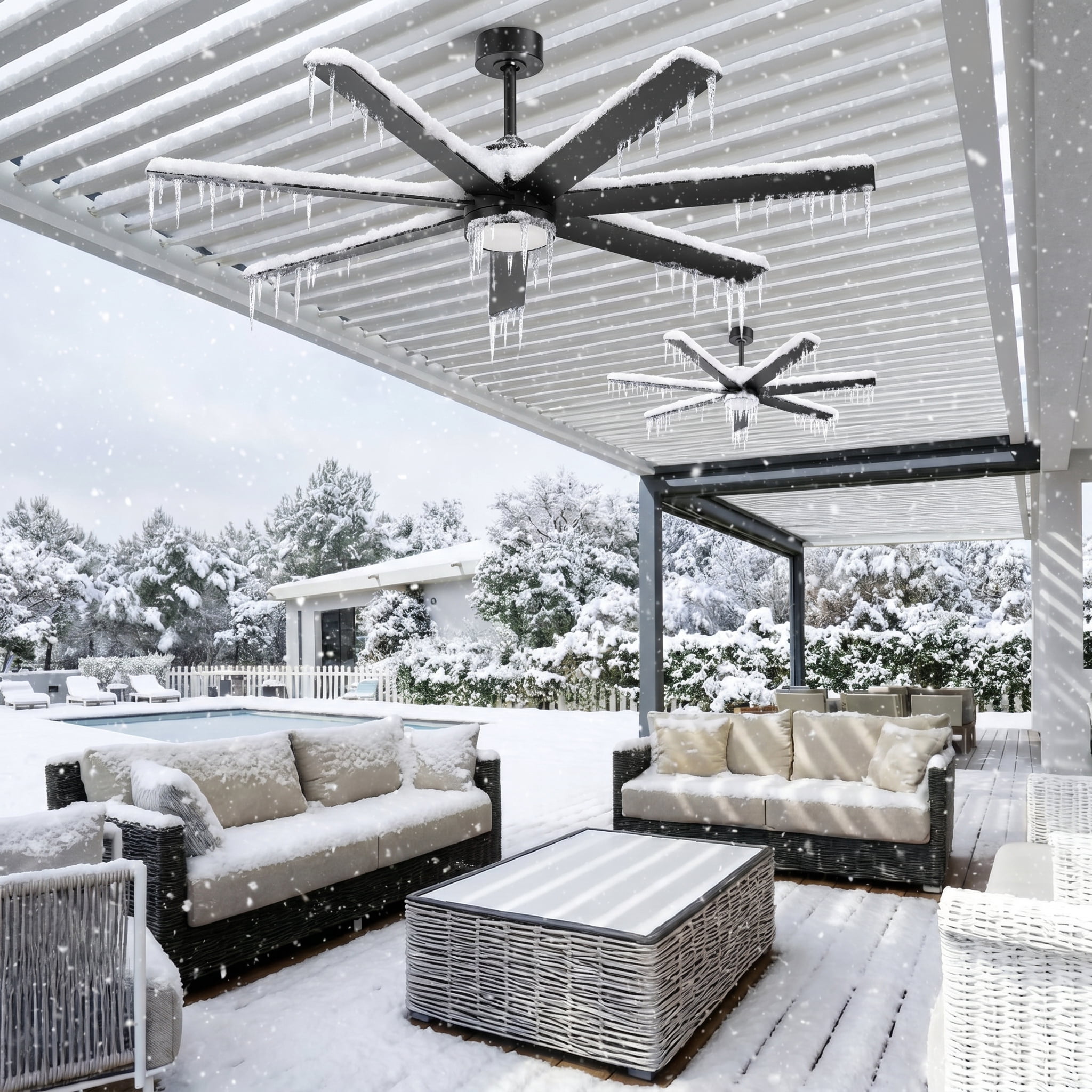 56" Outdoor Ceiling Fans for Patios Waterproof, All Weather UV Coating ABS 7 Blades Large Airflow Modern Black Wet Rated Fan for Exterior Outside Porch Gazebo Garage, 3CCT Dimmable Quiet DC Motor