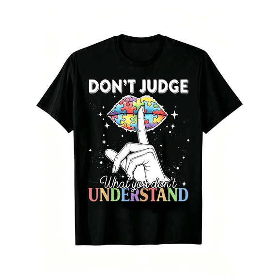Autism Awareness Don't Judge Puzzle Lips Graphic Women T-Shirt