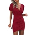 thumbnail image 1 of B91xZ Robes de Soleil pour Femmes Robe d'Été à Manches Courtes Col Rond Décontracté Plissé Swing Midi Robes avec Poches,A XL, 1 of 5