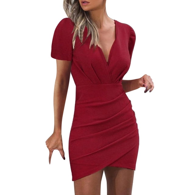 B91xZ Robes de Soleil pour Femmes Robe d'Été à Manches Courtes Col Rond Décontracté Plissé Swing Midi Robes avec Poches,A XL