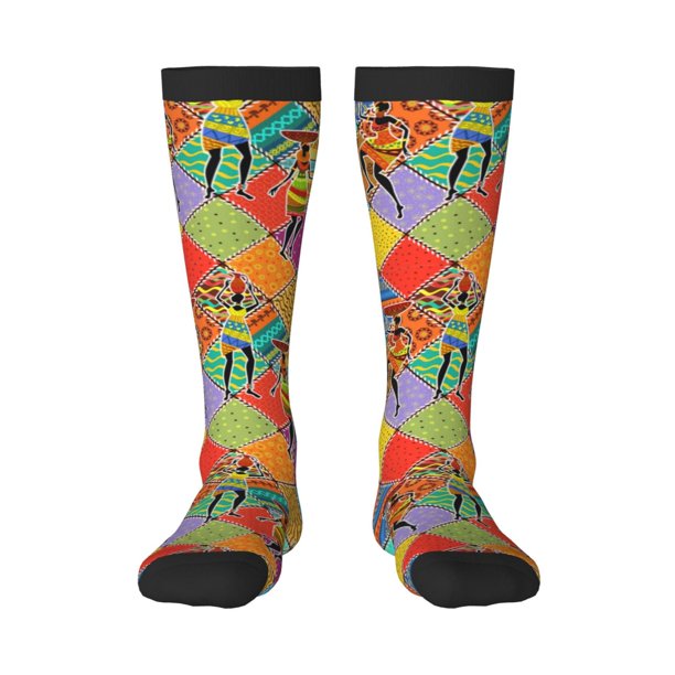 Fotbe Dancing African Womans Calcetas Divertidas Estampadas para Hombre y Mujer, Calcetas de Algodón hasta la Rodilla para Caminar, Correr, Enfermería y Embarazo