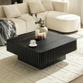 thumbnail image 4 of Kevinplus 35.43" Modern Square Coffee Table, Small Wooden Handcraft Drum with Sturdy Mdf Pedesta for Living Room, Black, 4 of 14