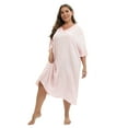 thumbnail image 4 of Xmarks Women Nightgowns V-neck Short Sleeve Loungewear Soft Lace Night Shirts Sleepwear Loose Plus Size Sleep Dress Pink XL-5XL, 4 of 6