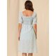 thumbnail image 5 of Vestido floral midi Allegra K fruncido informal con mangas abullonadas y cuello cuadrado Azul M, 5 of 6