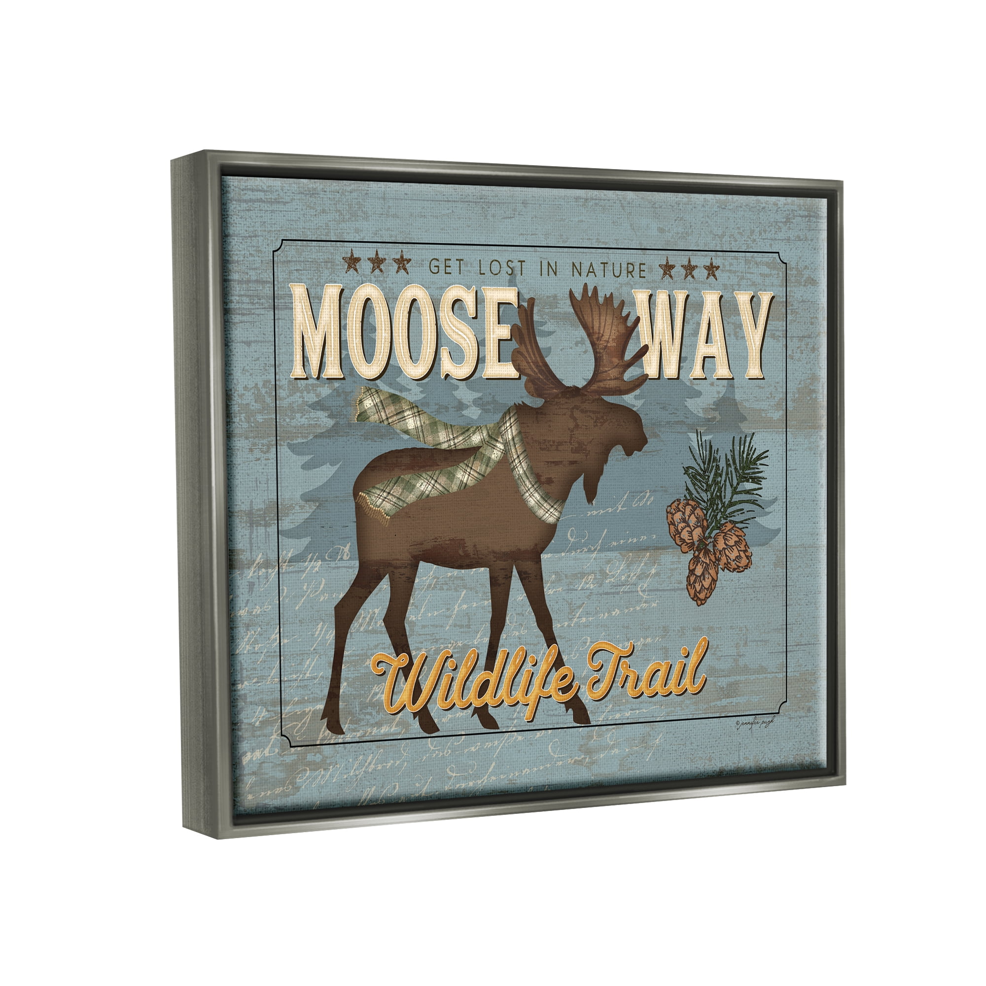 Stupell Moose Way Wildlife Trail Rustic Animals & Insects Painting Gray Floater Framed Art Print Wall Art