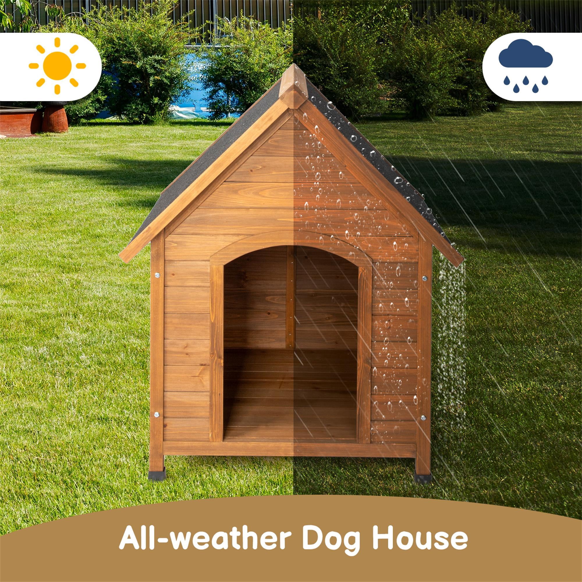 Pefilos 39" Outdoor Wood Dog House with Elevated Floor, Puppy Kennel Waterproof Pet Cat Shelter, Brown