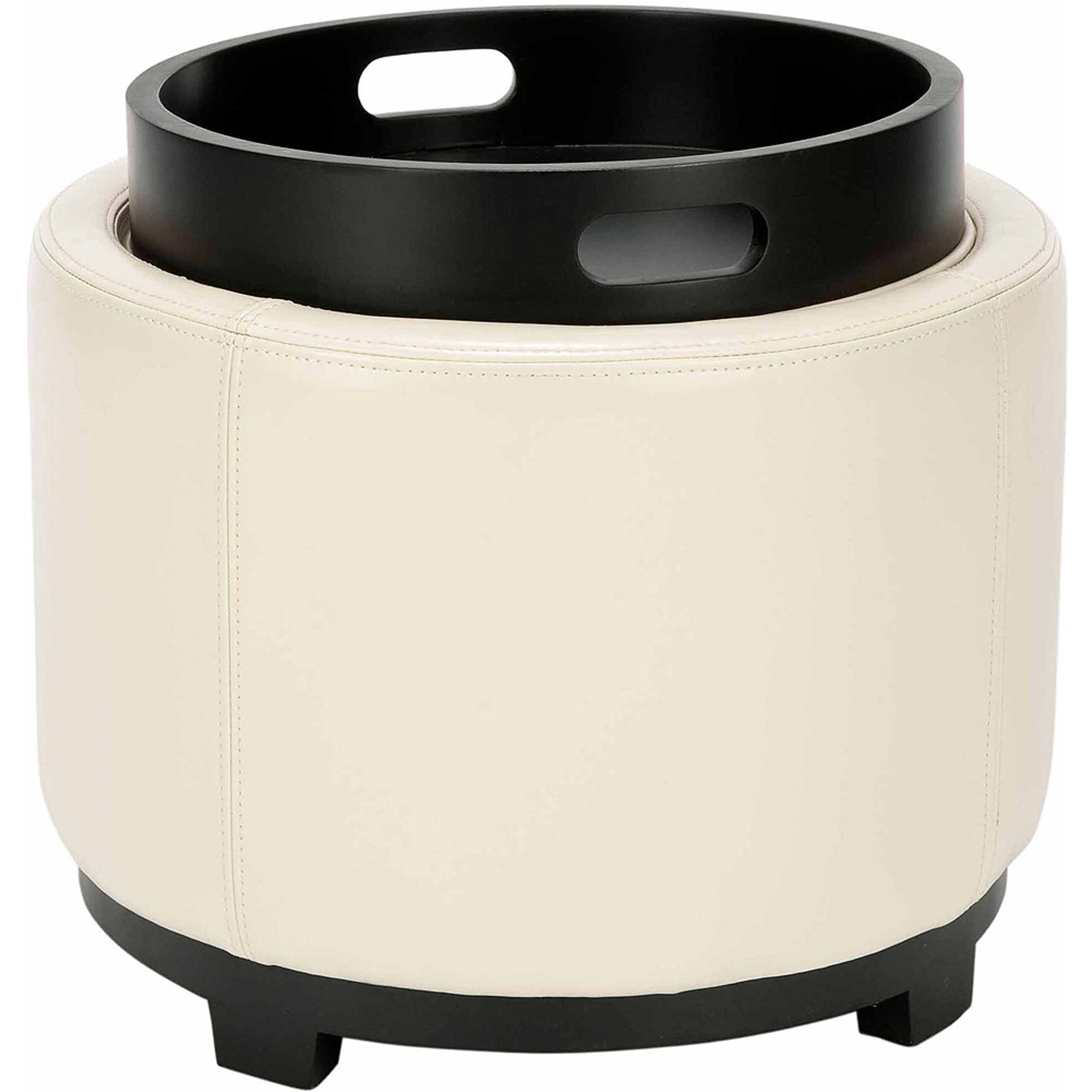 SAFAVIEH Chelsea Modern Glam Round Tray Storage Ottoman, Flat Cream