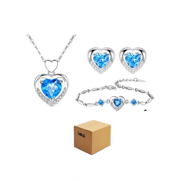 Juego De Dije Con Collar De Corazón-joyería De Moda Para Mujeres Con Caja De Regalo Lab.G Azul