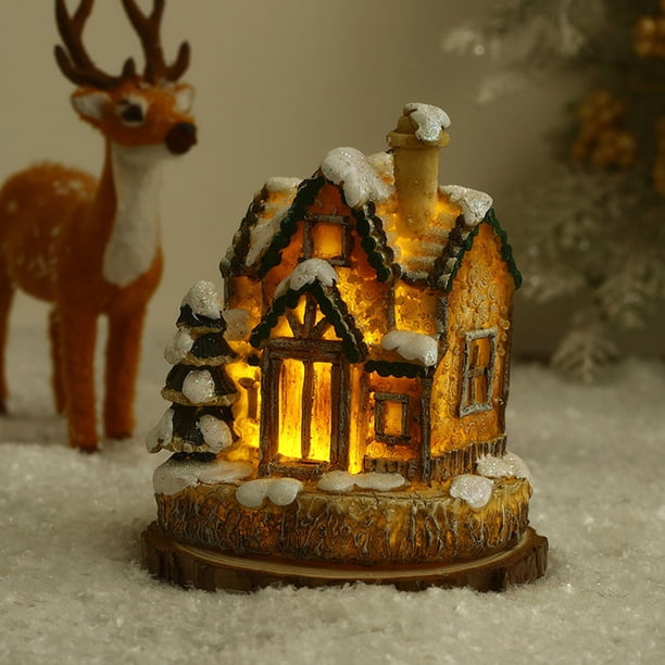 Puntoco Casita navideña con luces navideñas, decoración navideña, resina iluminada, paisajes de casitas, decoración europea, regalos navideños creativos