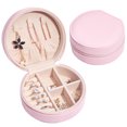 thumbnail image 1 of Vanity Box Faux Leather - Portable Zipper Round Necklace Organizer Jewelry Case, 1 of 6