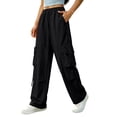 thumbnail image 3 of PNTUTB Women's Workwear Pants Casual Stylish Solid-Color Quick-Dry Wide-Leg Pants Elastic High-Waist Drawstring Loose Pants with Multiple Pockets, 3 of 7