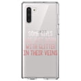 thumbnail image 1 of DistinctInk Clear Shockproof Hybrid Case for Samsung Galaxy Note 10 (6.3" Screen) - TPU Bumper Acrylic Back Tempered Glass Screen Protector - Some Girls Are Just Born with Glitter in Their Veins, 1 of 1