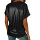 thumbnail image 4 of Manga Corta Fuera Del Hombro Tops para las Mujeres Brillante Color Sólido, un Hombro Empalmado Blusa para la Fiesta Diaria, 4 of 8