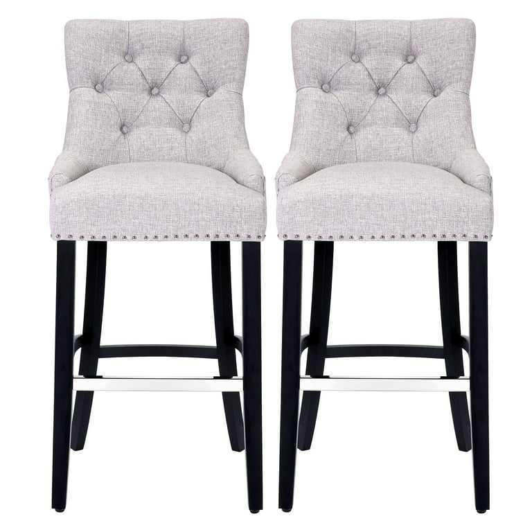 WestinTrends Hayes Bar Chairs Set of 2, Linen Upholstered Button