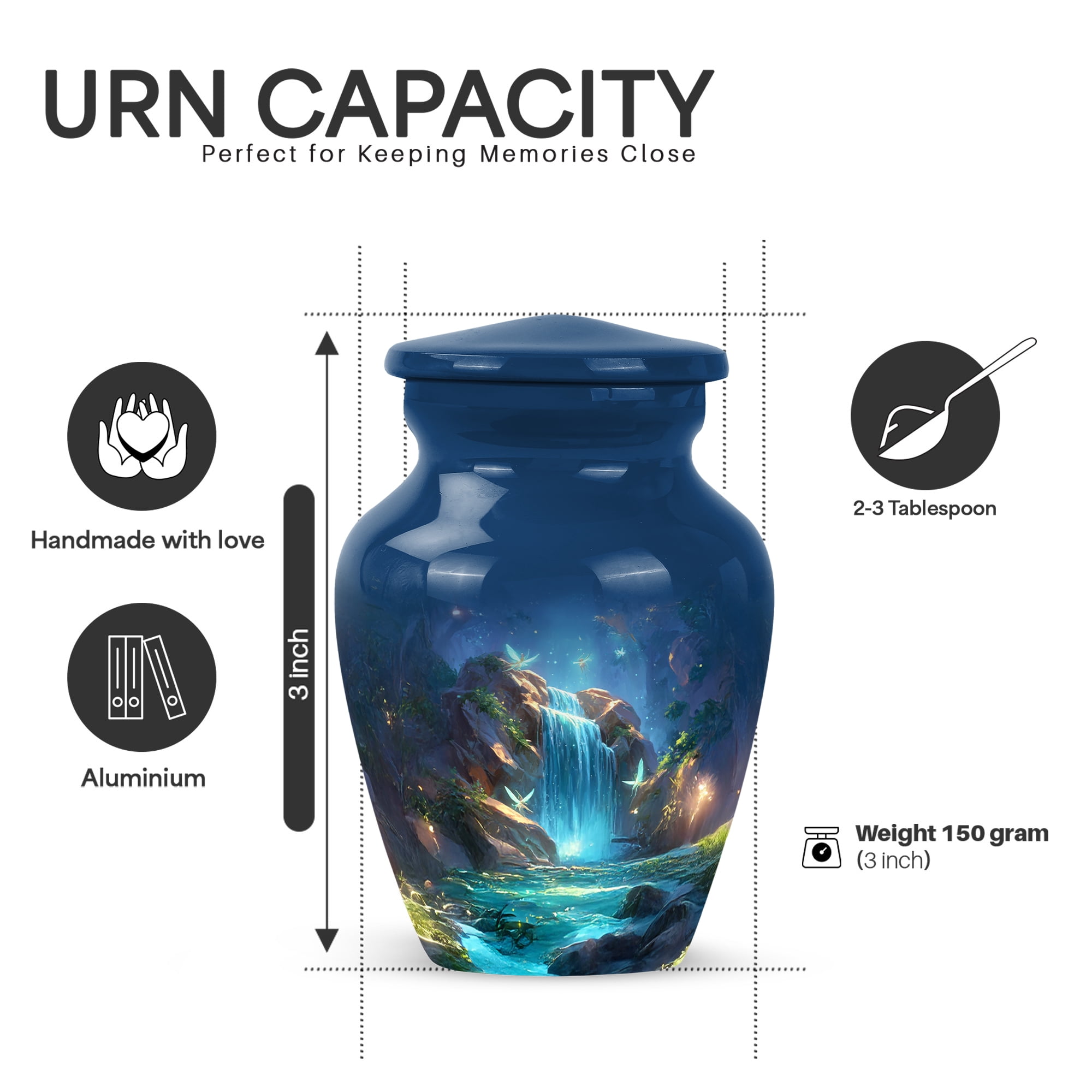 Yatskia Waterfall with Butterflies Mini Cremation Keepsake Urns for Human Ashes Adult Mother and Father, Decorative Large Funeral Urn for Ashes Adult, (Classic 10 Inch and 3 Inch)